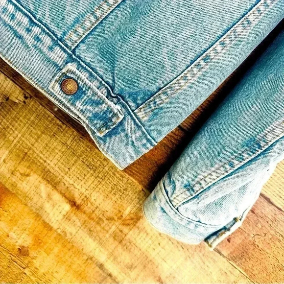 Vintage Unisex Levi’s Sherpa Jacket Raw Denim W Harley Davidson Patch - Picture 8 of 12